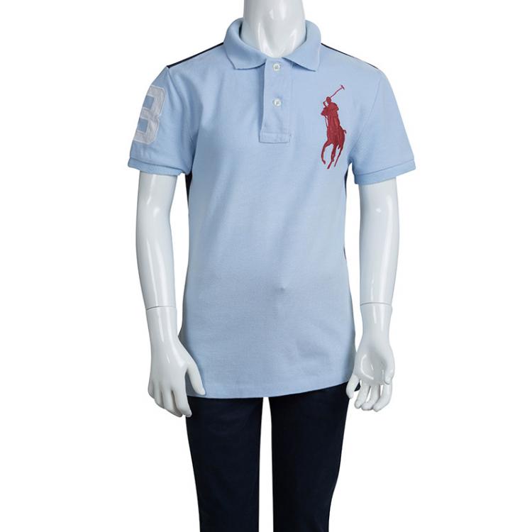 Pre Owned Polo By Ralph Lauren Blue Colorblock Polo T-Shirt 8 Yrs