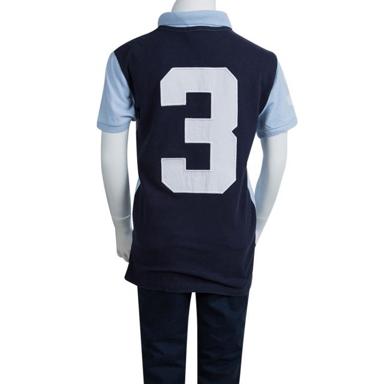 Pre Owned Polo By Ralph Lauren Blue Colorblock Polo T-Shirt 8 Yrs