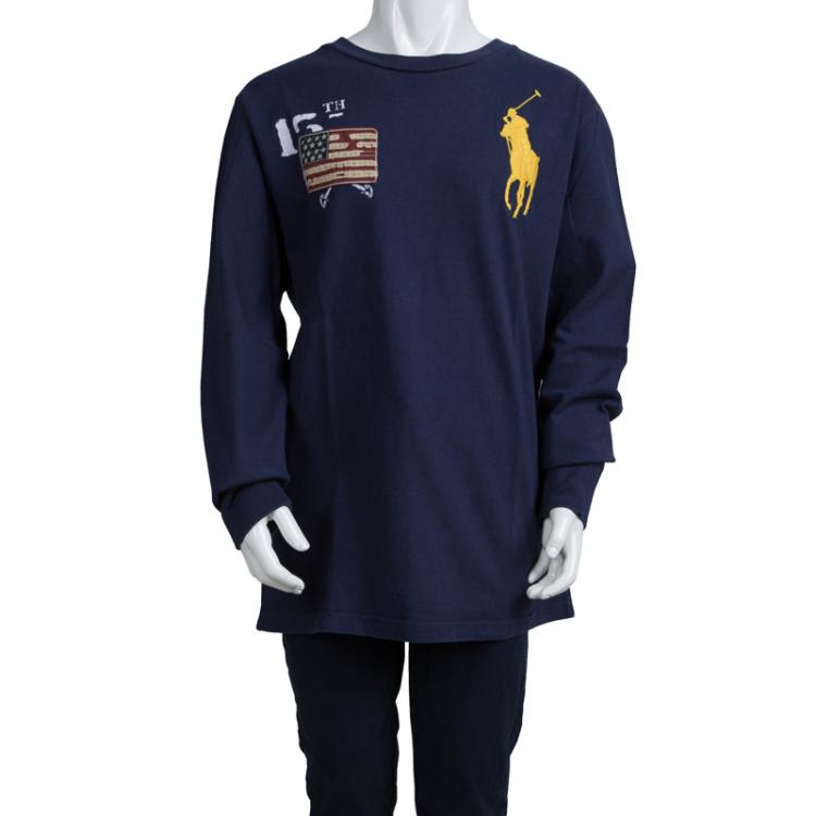 Pre Owned Polo By Ralph Lauren Navy Blue Long Sleeve T-Shirt 10-12 Yrs