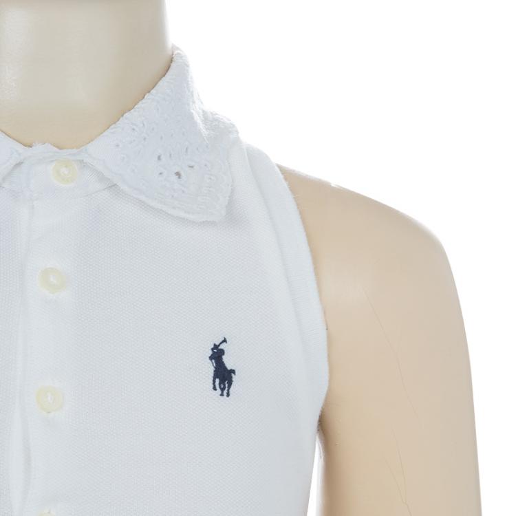 Pre Owned Ralph Lauren White Knit Eyelet Embroidered Collar Detail Sleeveless Dress 5 Yrs