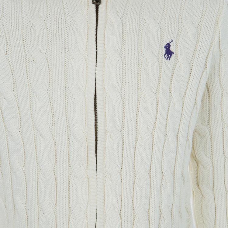 Pre Owned Ralph Lauren White Cable Knit Hoodie 5 Yrs