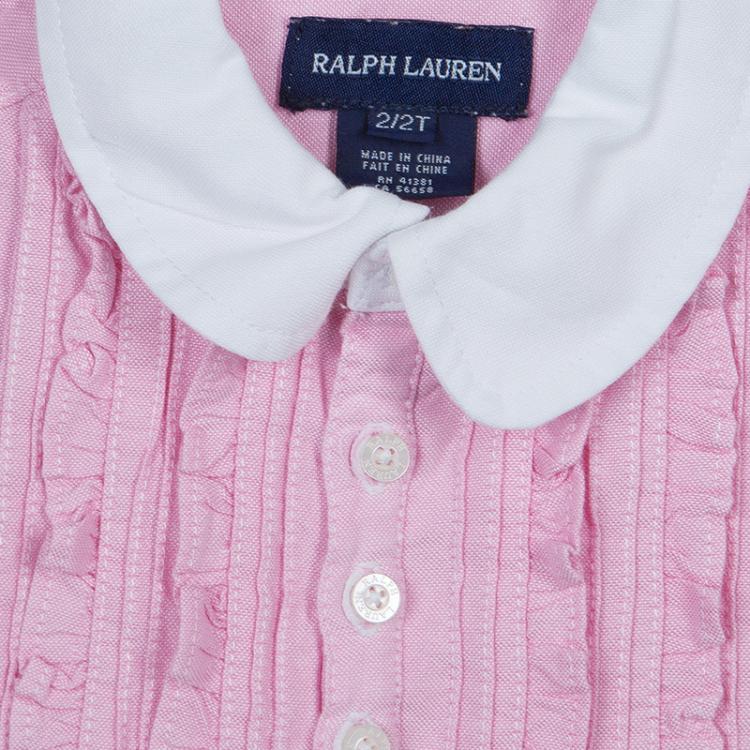 Pre Owned Ralph Lauren Pink Pintuck Detail Puffed Sleeve Dress 3 Yrs