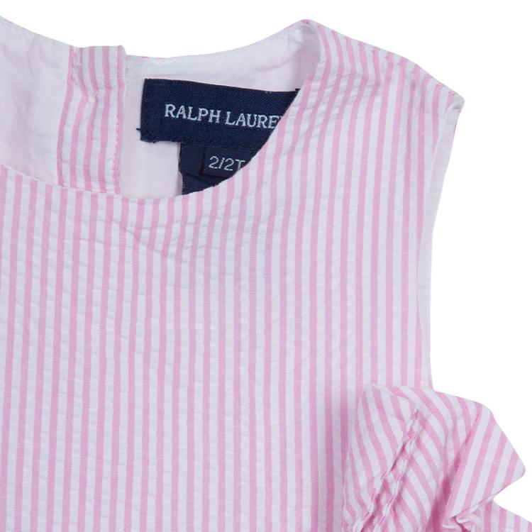 Pre Owned Ralph Lauren Pink Striped Seersucker Sleeveless Bow Detail Dress 2 Yrs