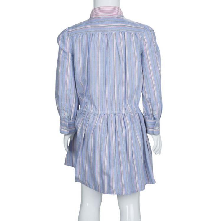 مملوكة مسبقًا Ralph Lauren Blue Striped Ruffle Detail Shirt Dress 5 Yrs