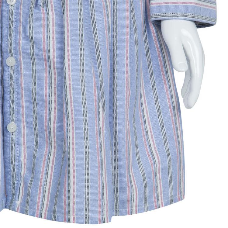 مملوكة مسبقًا Ralph Lauren Blue Striped Ruffle Detail Shirt Dress 5 Yrs