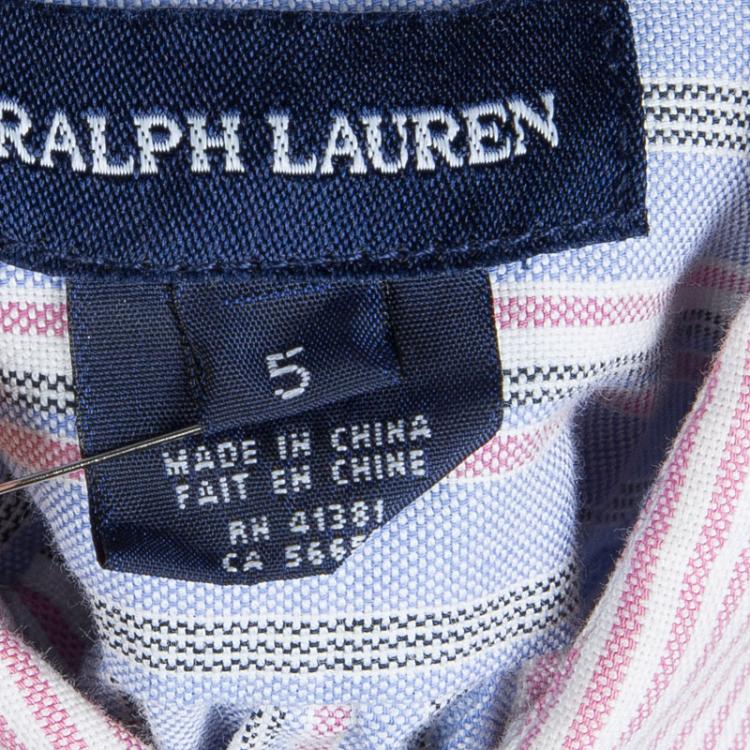 ممل�وكة مسبقًا Ralph Lauren Blue Striped Ruffle Detail Shirt Dress 5 Yrs