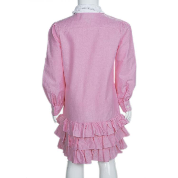 Pre Owned Ralph Lauren Pink Tiered Ruffle Bottom Shirt Dress 6 Yrs