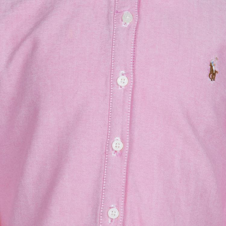 Pre Owned Ralph Lauren Pink Tiered Ruffle Bottom Shirt Dress 6 Yrs