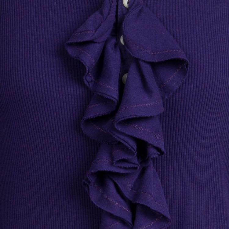 Pre Owned Ralph Lauren Purple Rib Knit Ruffle Detail Long Sleeve Top 7 Yrs