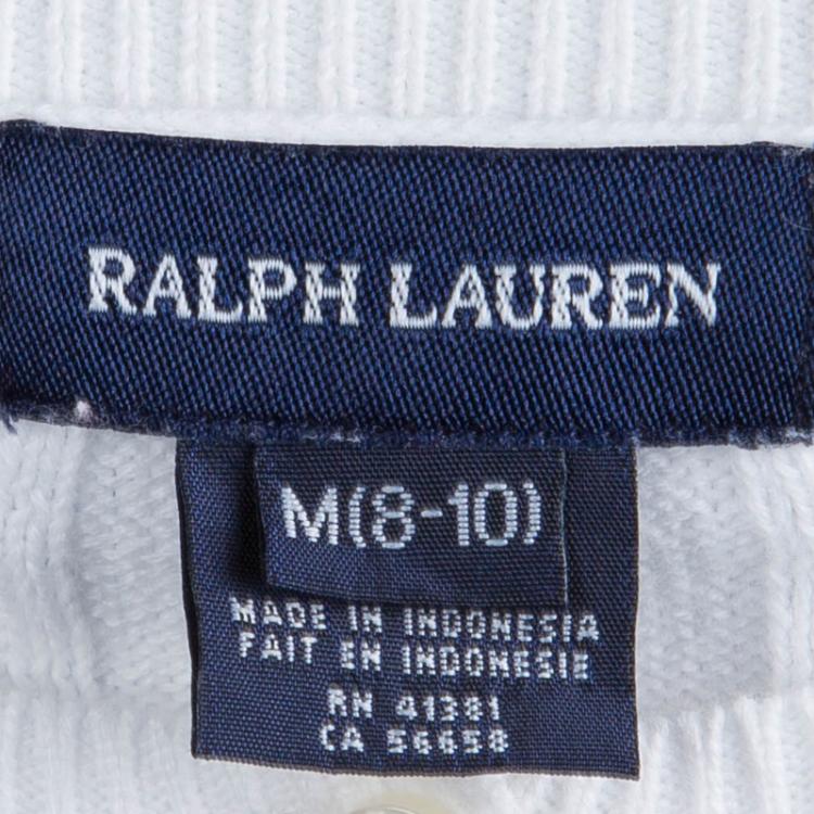 Pre Owned Ralph Lauren White Cable Knit Button Front Cardigan 8-10 Yrs