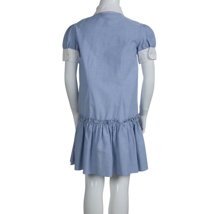 Pre Owned Ralph Lauren Blue Cotton Drop Waist Shirt Dress 7 Yrs