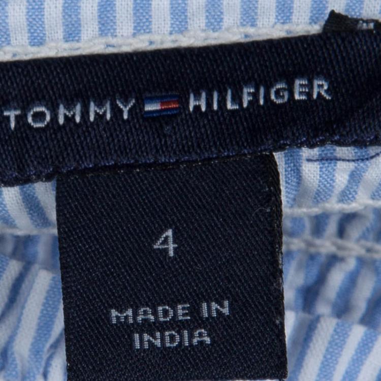 Pre Owned Tommy Hilfiger Blue Striped Cotton Embroidered Smocked Dress 4 Yrs