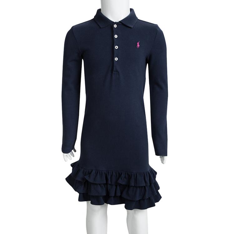 Ralph Lauren Navy Blue Long Sleeve Ruffle Bottom Polo T-Shirt Dress 5 Yrs Ralph  Lauren | TLC