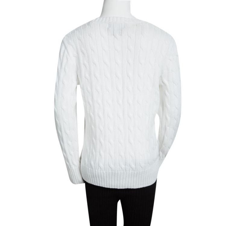Pre Owned Polo By Ralph Lauren White Cable Knit Sweater 8 Yrs