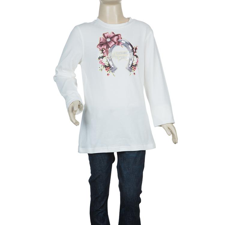 Pre Owned Roberto Cavalli Angels White Horseshoe Graphic Long Sleeve T-shirt 10 Yrs