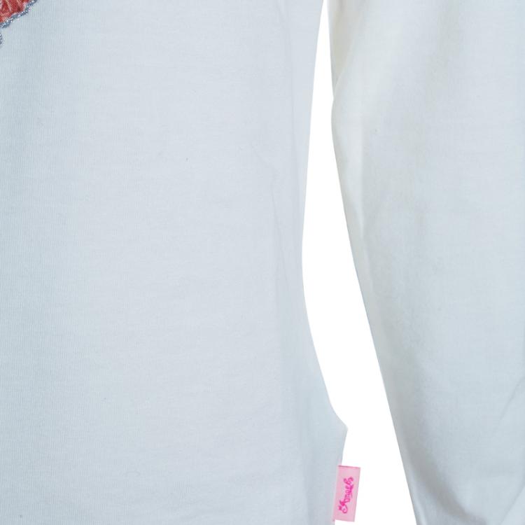 مملوكة مسبقًا Roberto Cavalli Angels Cream Heart Logo Print Long Sleeve Tshirt 10 Yrs