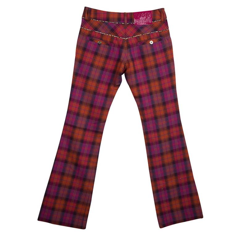 Pre Owned Roberto Cavalli Multicolor Checked Wool Trousers XS 