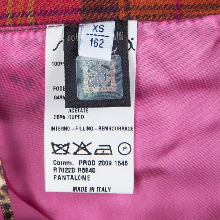 Pre Owned Roberto Cavalli Multicolor Checked Wool Trousers XS 