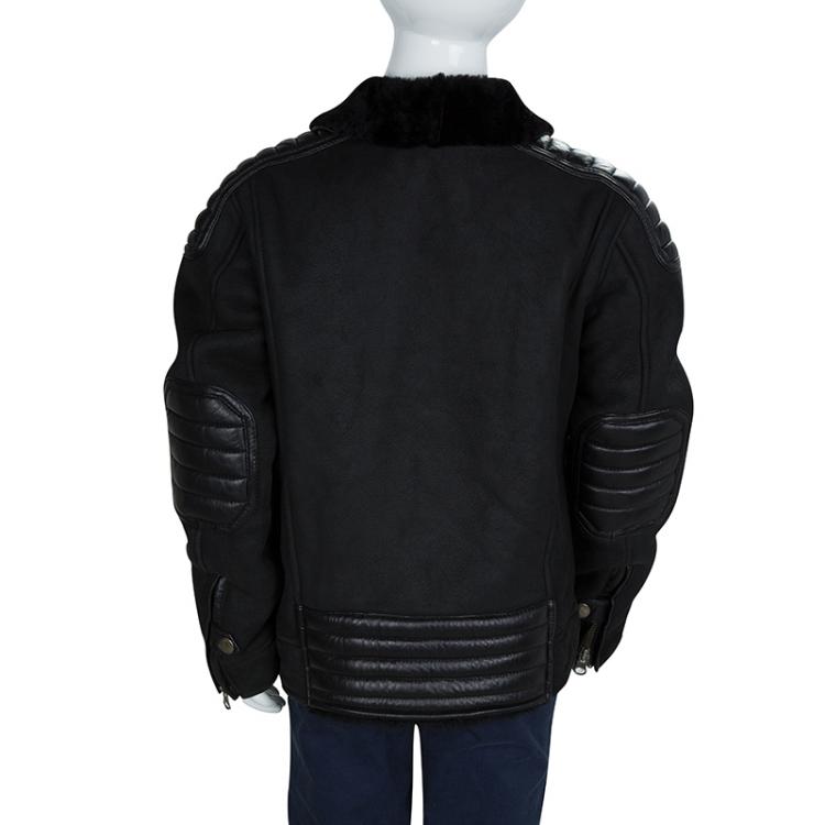 Pre Owned Roberto Cavalli Devils Black Leather Quilted Patch Detail Fur Lined Jacket 10 Yrs