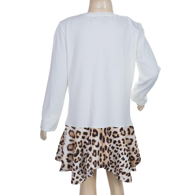 Pre Owned Roberto Cavalli Kids White Graphic Leopard Print Long Sleeve Knit Top 11 Yrs