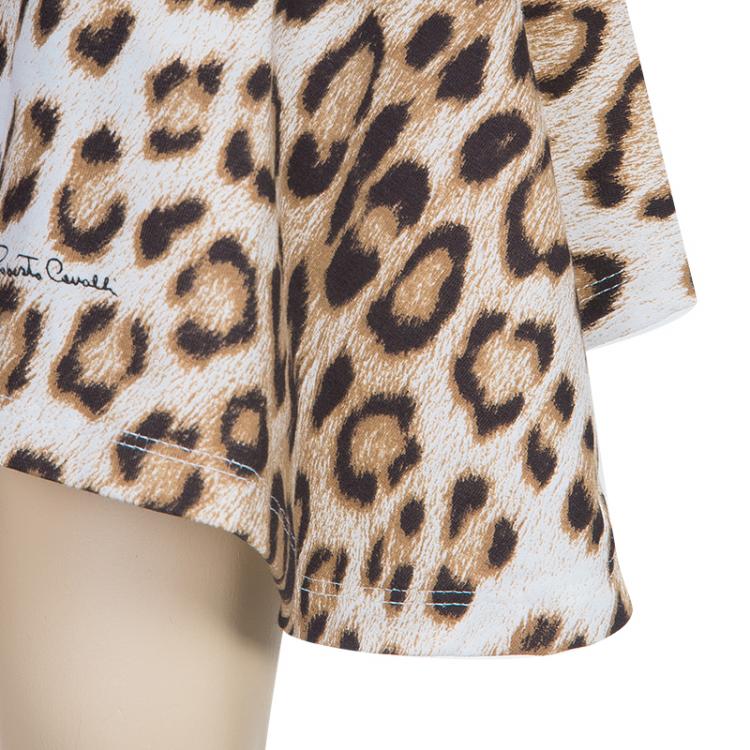 Pre Owned Roberto Cavalli Kids White Graphic Leopard Print Long Sleeve Knit Top 11 Yrs