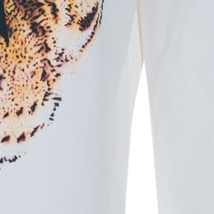 Pre Owned Roberto Cavalli Kids White Graphic Leopard Print Long Sleeve Knit Top 11 Yrs