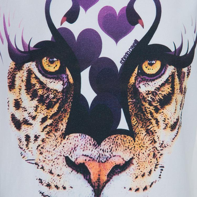 Pre Owned Roberto Cavalli Kids White Graphic Leopard Print Long Sleeve Knit Top 11 Yrs