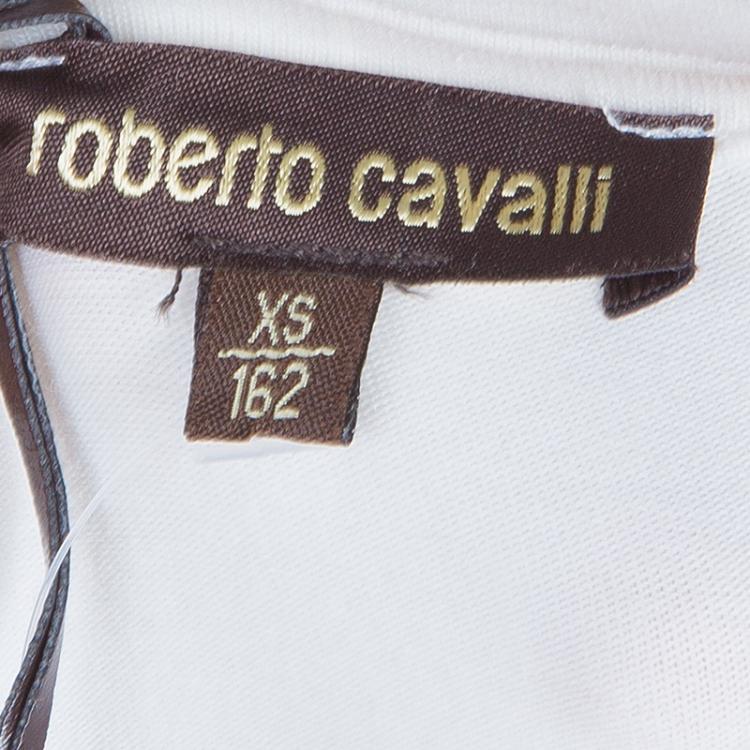 Pre Owned Roberto Cavalli Kids White Graphic Leopard Print Long Sleeve Knit Top 11 Yrs