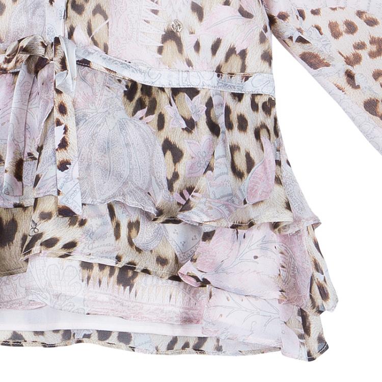 Pre Owned Roberto Cavalli Leopard Print Long Sleeve Peplum Shirt 4 Yrs