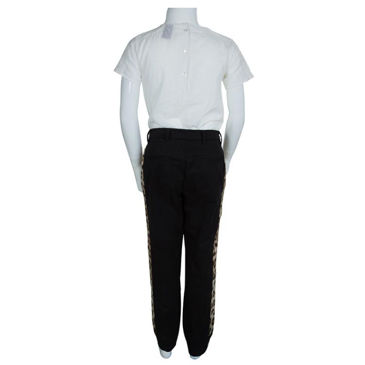 Pre Owned Roberto Cavalli Black Leopard Print Panel Pants 10 Yrs