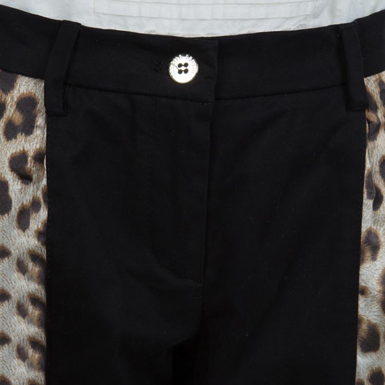 Pre Owned Roberto Cavalli Black Leopard Print Panel Pants 10 Yrs