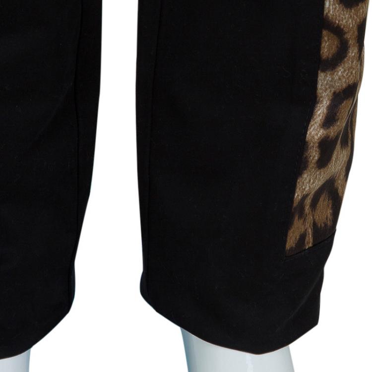 Pre Owned Roberto Cavalli Black Leopard Print Panel Pants 10 Yrs