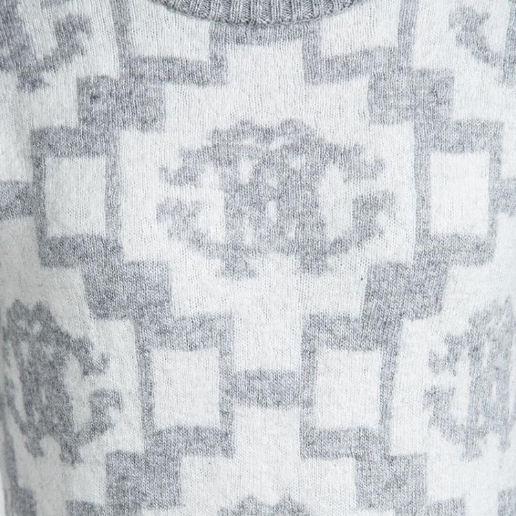 Pre Owned Roberto Cavalli Grey Logo Pattern Crew Neck Mini Sweater Dress 10 Yrs