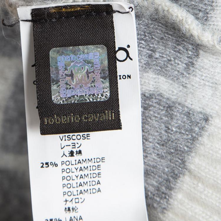 Pre Owned Roberto Cavalli Grey Logo Pattern Crew Neck Mini Sweater Dress 10 Yrs