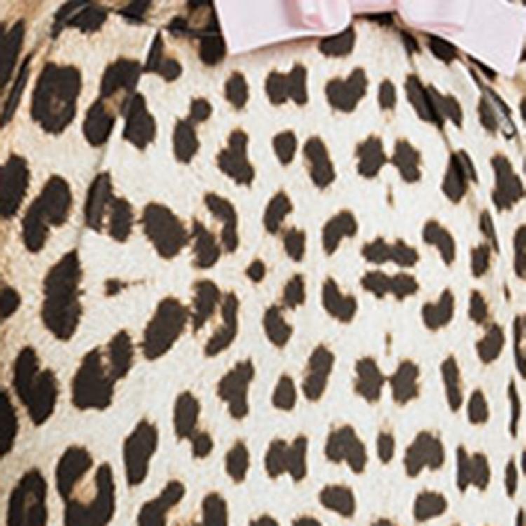 Pre Owned Roberto Cavalli Brown Leopard Printed Jersey Bow Detail Ruffle Bottom Dress 6 Yrs