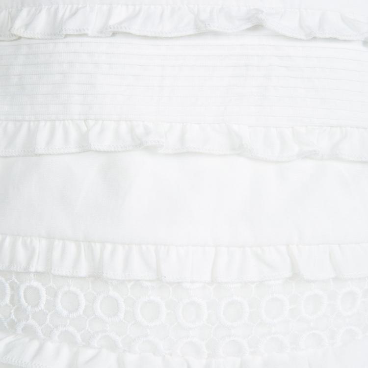 Pre Owned Simonetta White Cotton Lace Trim Ruffle Detail Dress 2 Yrs