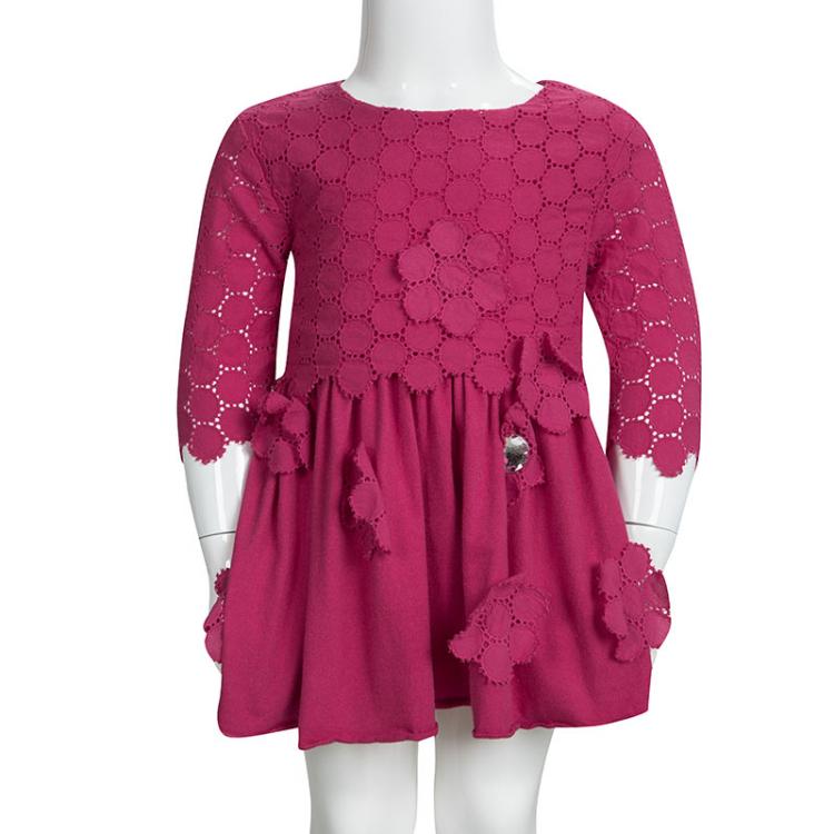 Pre Owned Rykiel Enfant Pink Eyelet Embroidered Floral Applique Detail Dress 2 Yrs