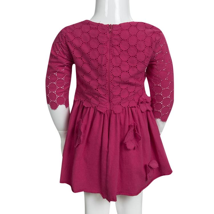 Pre Owned Rykiel Enfant Pink Eyelet Embroidered Floral Applique Detail Dress 2 Yrs