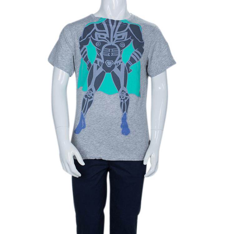 مملوكة مسبقًا  Stella Mccartney Kids Grey Super Hero Print T- Shirt 8 Yrs