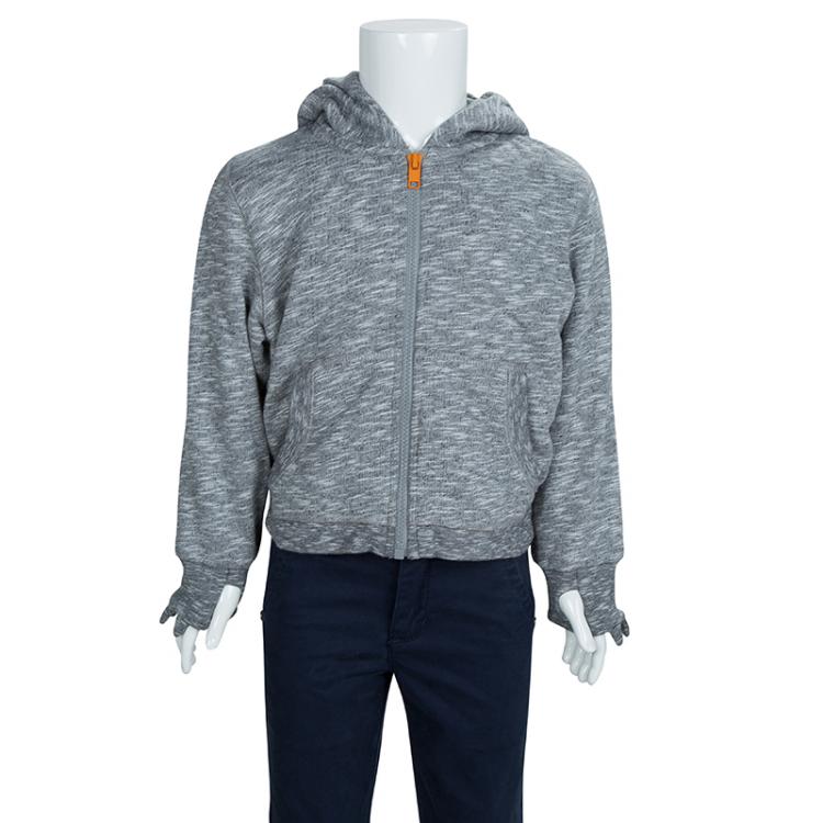 مملوكة مسبقًا Stella McCartney Kids Grey Slub Knit Bear Hood Detail Zip Front Jacket 4 Yrs