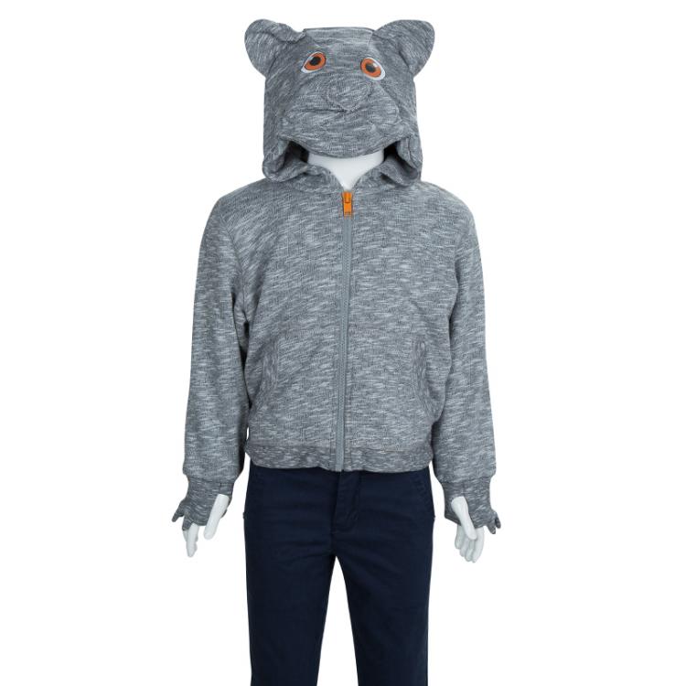 مملوكة مسبقًا Stella McCartney Kids Grey Slub Knit Bear Hood Detail Zip Front Jacket 4 Yrs