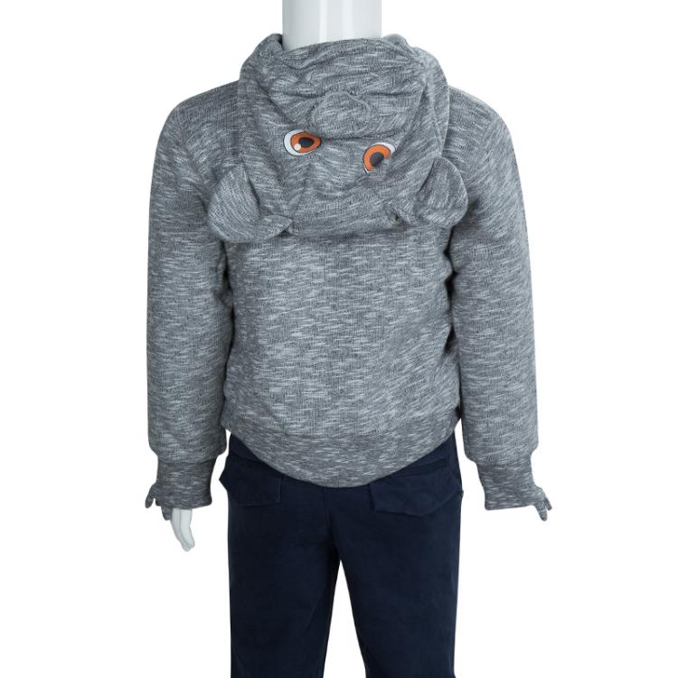 مملوكة مسبقًا Stella McCartney Kids Grey Slub Knit Bear Hood Detail Zip Front Jacket 4 Yrs