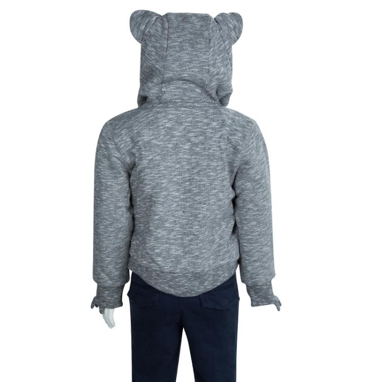 مملوكة مسبقًا Stella McCartney Kids Grey Slub Knit Bear Hood Detail Zip Front Jacket 4 Yrs