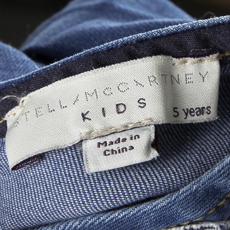 مملوكة مسبقًا Stella McCartney Kids Indigo Denim Superhero Applique Detail Short Sleeve Dress 5 Yrs