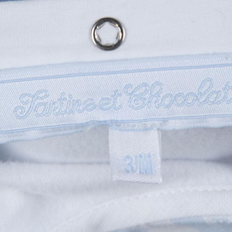 Pre Owned Tartine Et Chocolat White Cotton Jersey Teddy Bear Embroidered Romper 3 Months