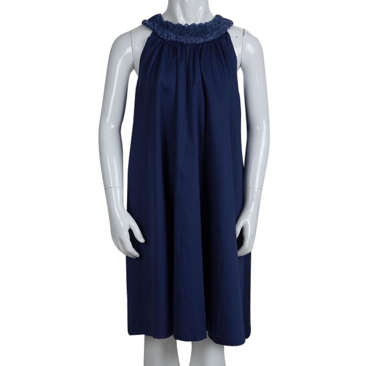 Pre Owned Tartine Et Chocolat Blue Cotton Floral Applique Sleeveless Dress 10 Yrs