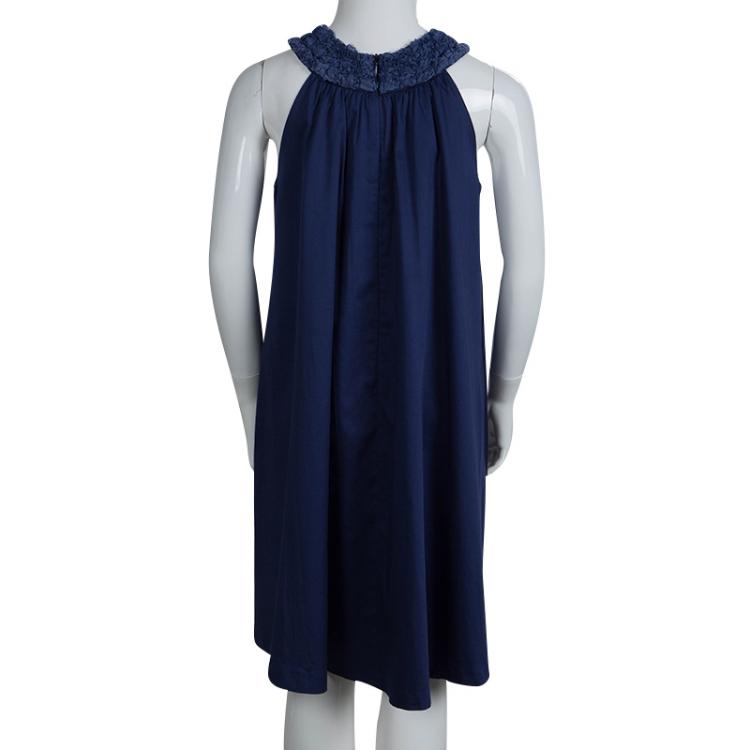 Pre Owned Tartine Et Chocolat Blue Cotton Floral Applique Sleeveless Dress 10 Yrs