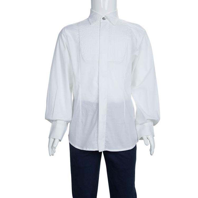 مملوكة مسبقًا Young Versace White Pintucked Yoke Detail Button Front Shirt 6 Yrs