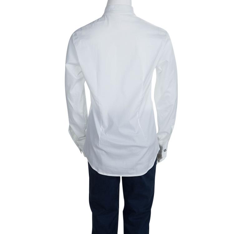 مملوكة مسبقًا Young Versace White Pintucked Yoke Detail Button Front Shirt 8 Yrs
