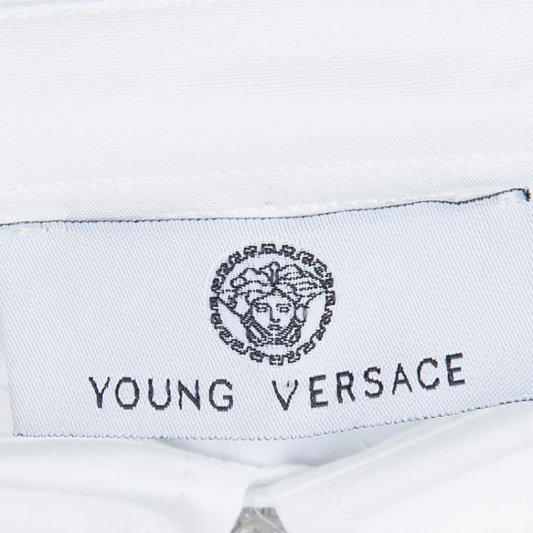 مملوكة مسبقًا Young Versace White Pintucked Yoke Detail Button Front Shirt 8 Yrs
